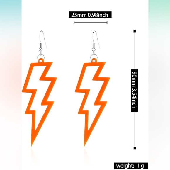Neon Orange Lightning Bolt Earrings - Picture 2 of 3